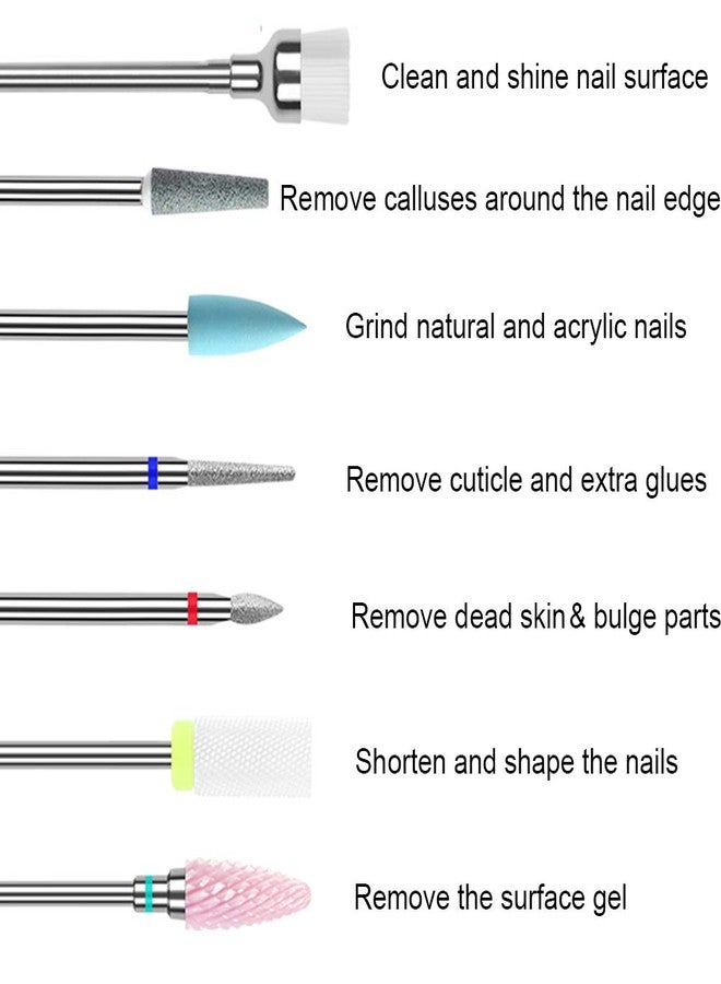 Beuniar Ceramic Nail Drill Bit Carbide Diamond Set Nails File Bits 7Pcs 3/32 inch for Acrylic Tips Gel Polish Cuticle Remove Manicure Pedicure Tool with Holder Case - Image 2
